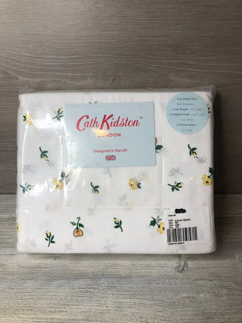 Cath Kidston London LACE DITSY LEMON FULL 4 Piece 100% Cotton Sheet Set NEW